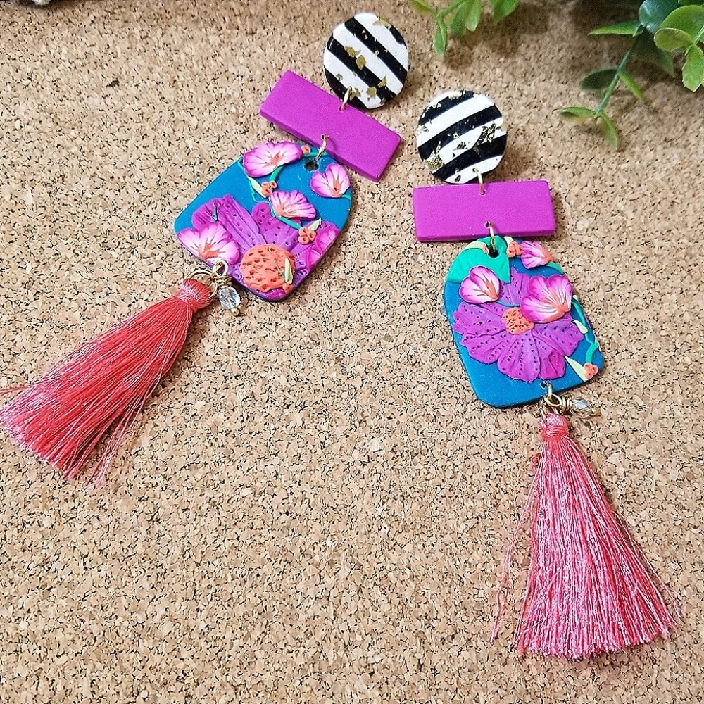 Handmade polymer clay drop earrings
